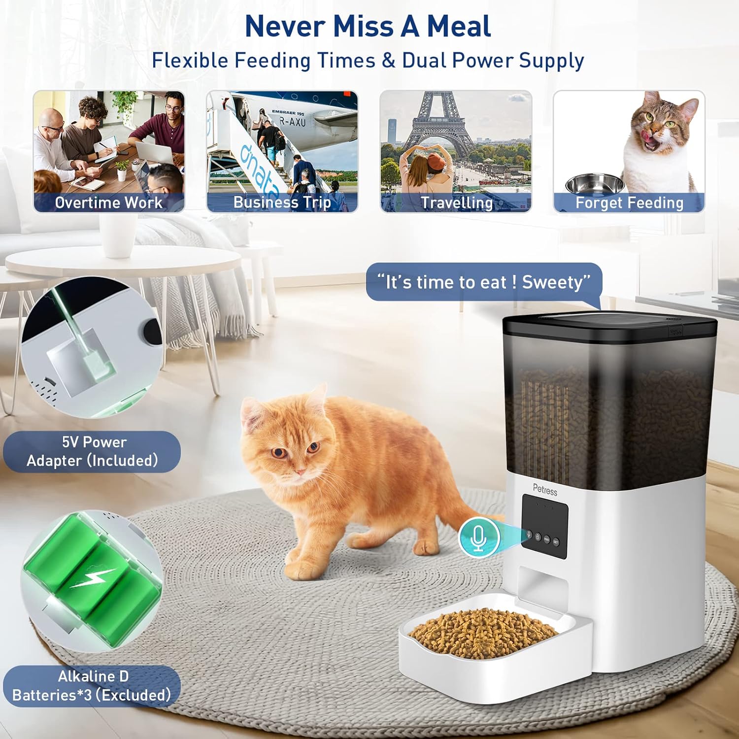 4L Automatic Cat Feeder with WiFi and 10s Voice Recorder, Pack of 2 I101661