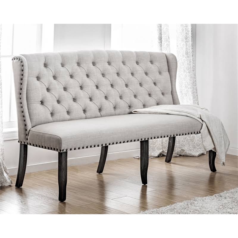 Beige Fabric Tufted Loveseat Bench Q573301