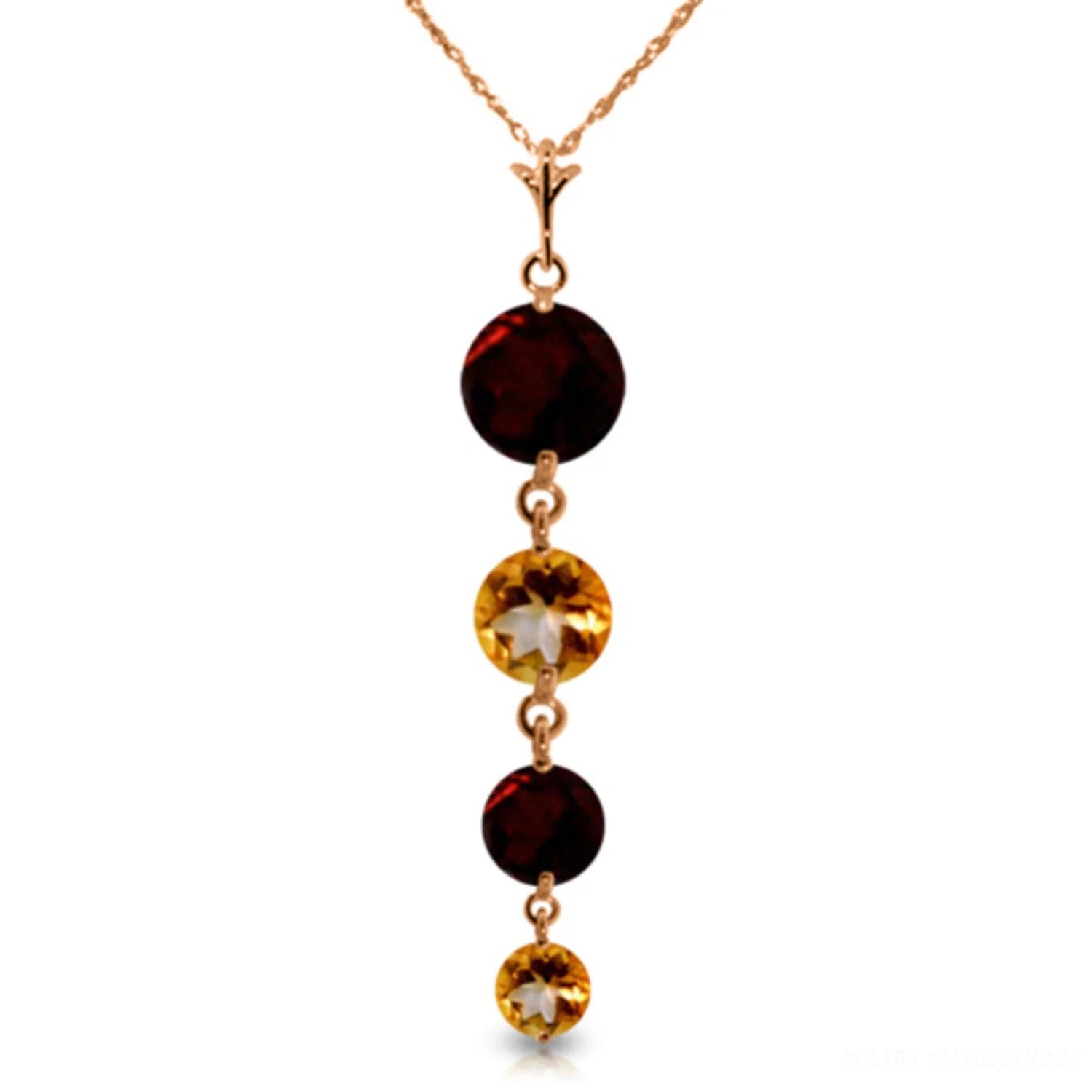 14k Rose Gold Natural Garnets and Citrines Drop Pendant Necklace C148643