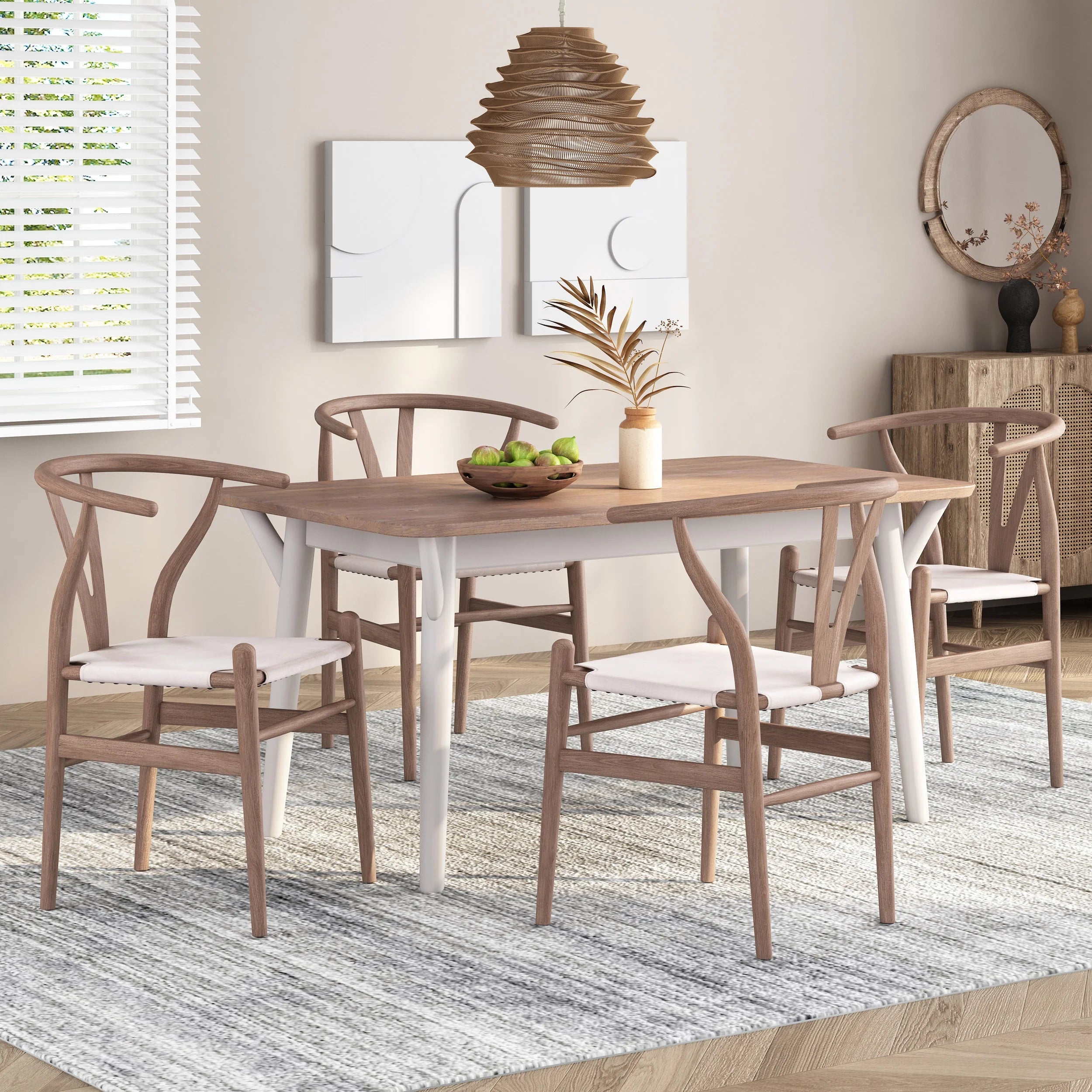 Tan Faux Leather and Wood Dining Chairs, Set of 4 C803