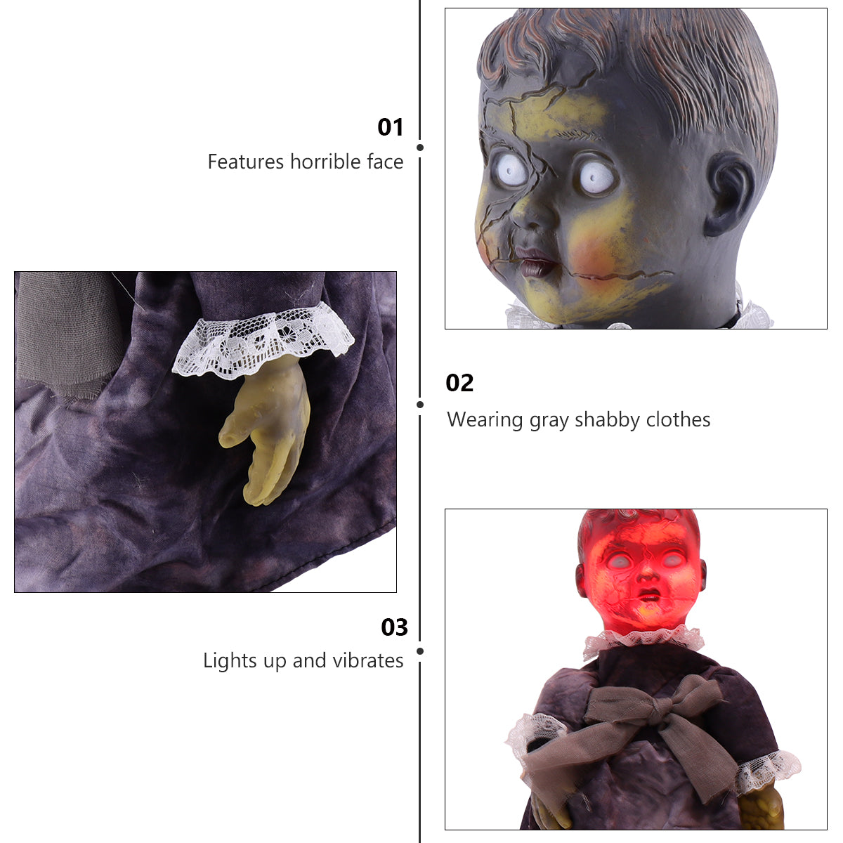 Halloween Scary Dolls, 1 PC Voice-activated Induction Glowing Walking Doll W665