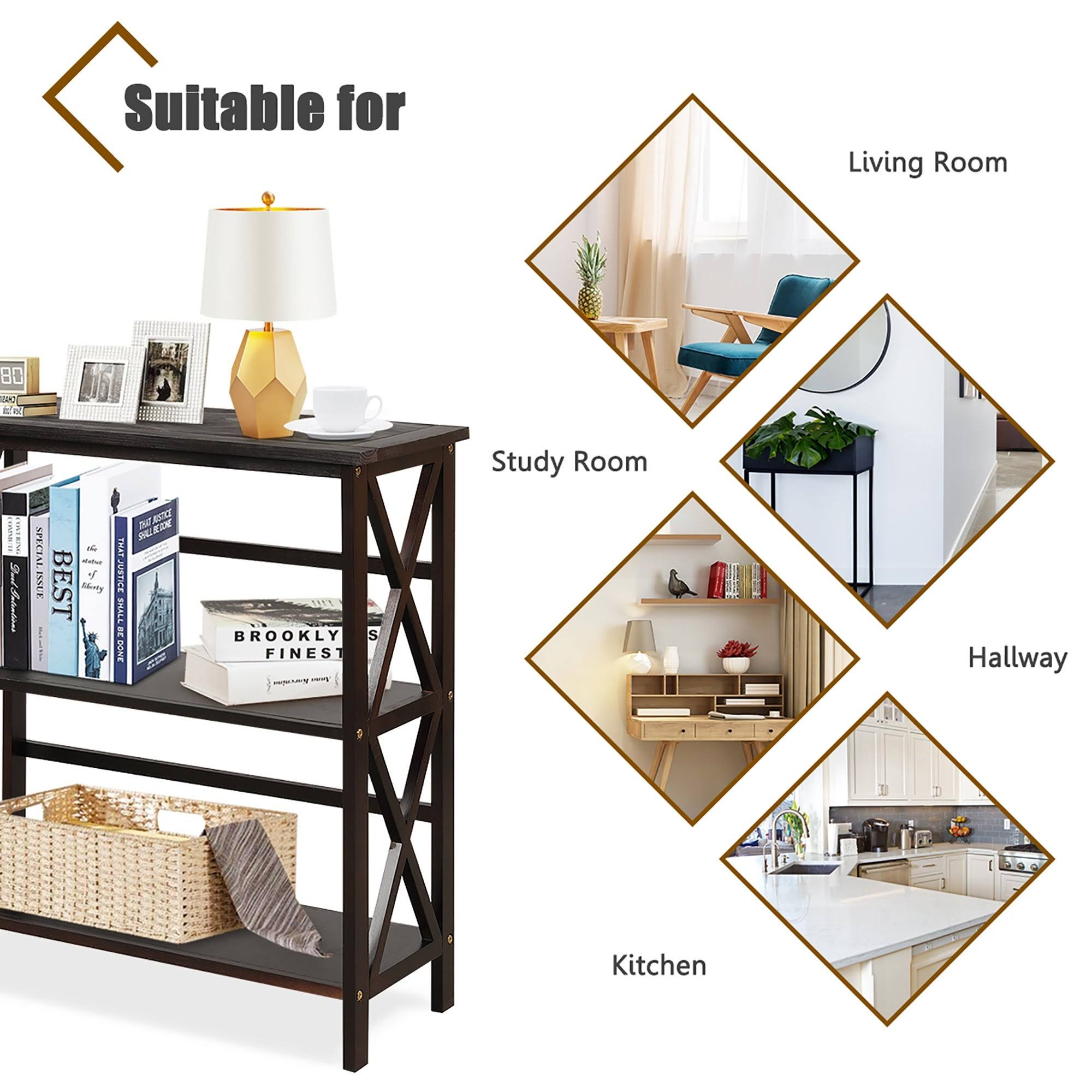 3-Tier Wooden Open Shelf Bookcase I312340