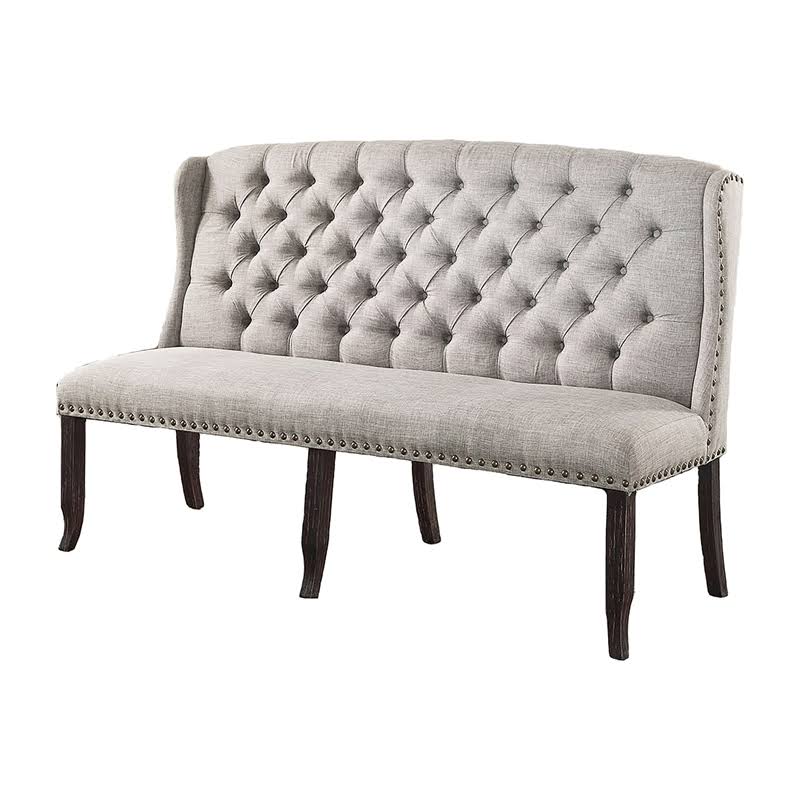 Beige Fabric Tufted Loveseat Bench Q573301