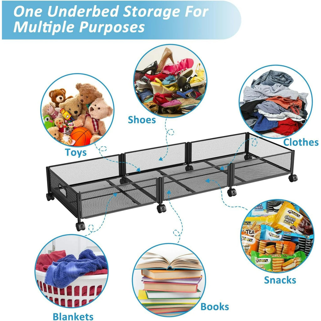 Under Bed Storage on Wheels, Large Capacity Rolling Containers, Foldable Drawers Y925938