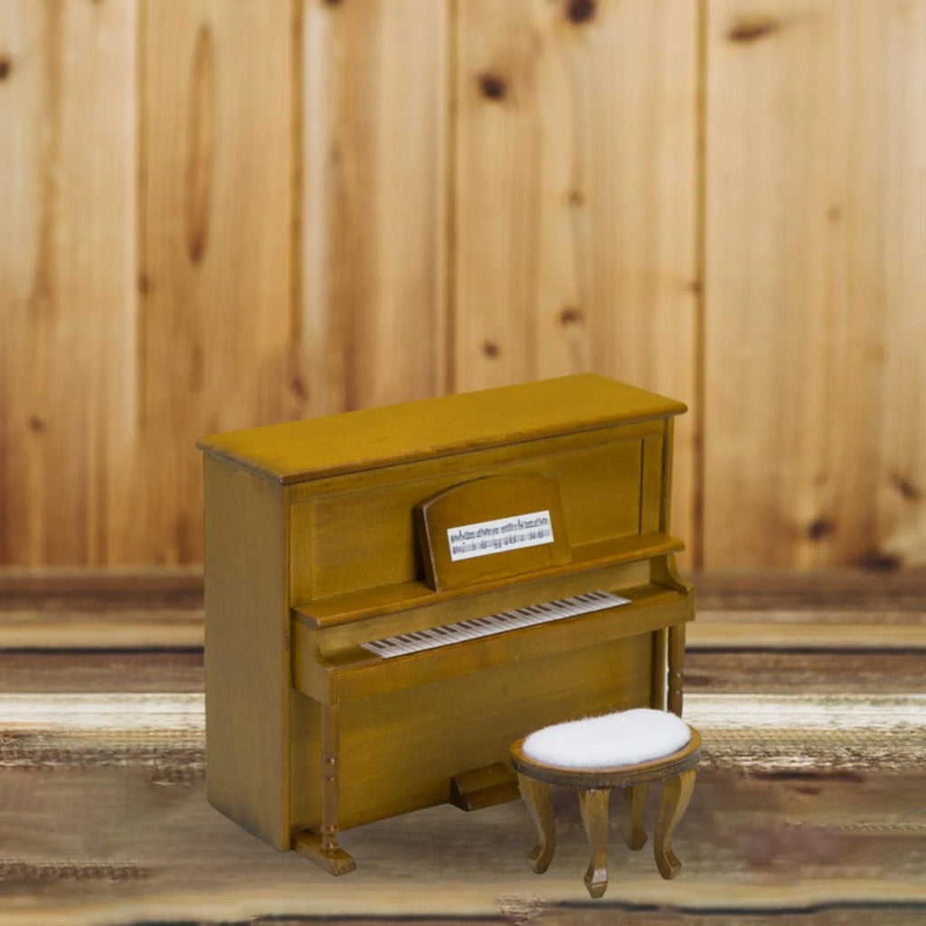 Walnut Miniature Upright Piano Dollhouse Furniture with Stool N353327