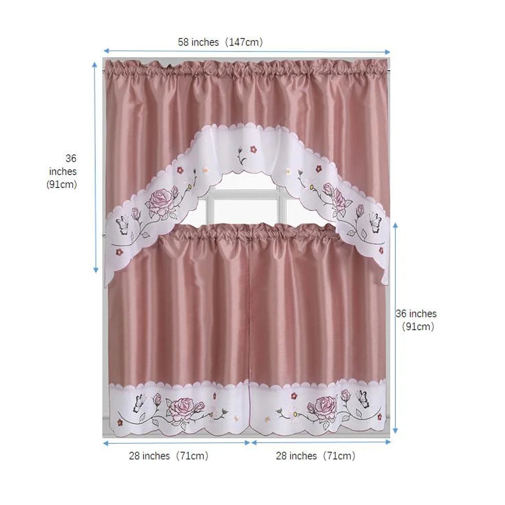 Pink 3-Piece Kitchen Curtain Tiers & Swag Set, 58x36 & 28x36 inches H550