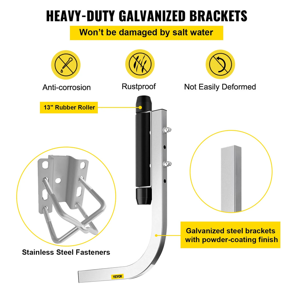 Galvanized Steel Boat Trailer Guide with Rubber Rollers, 15.6", One Pair I378434