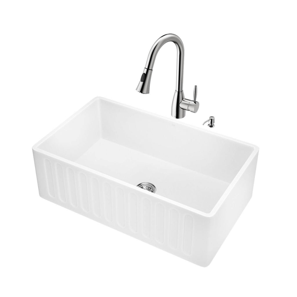 30x22 Matte Stone Farmhouse Kitchen Sink and Stainless-Steel Faucet Set A14082