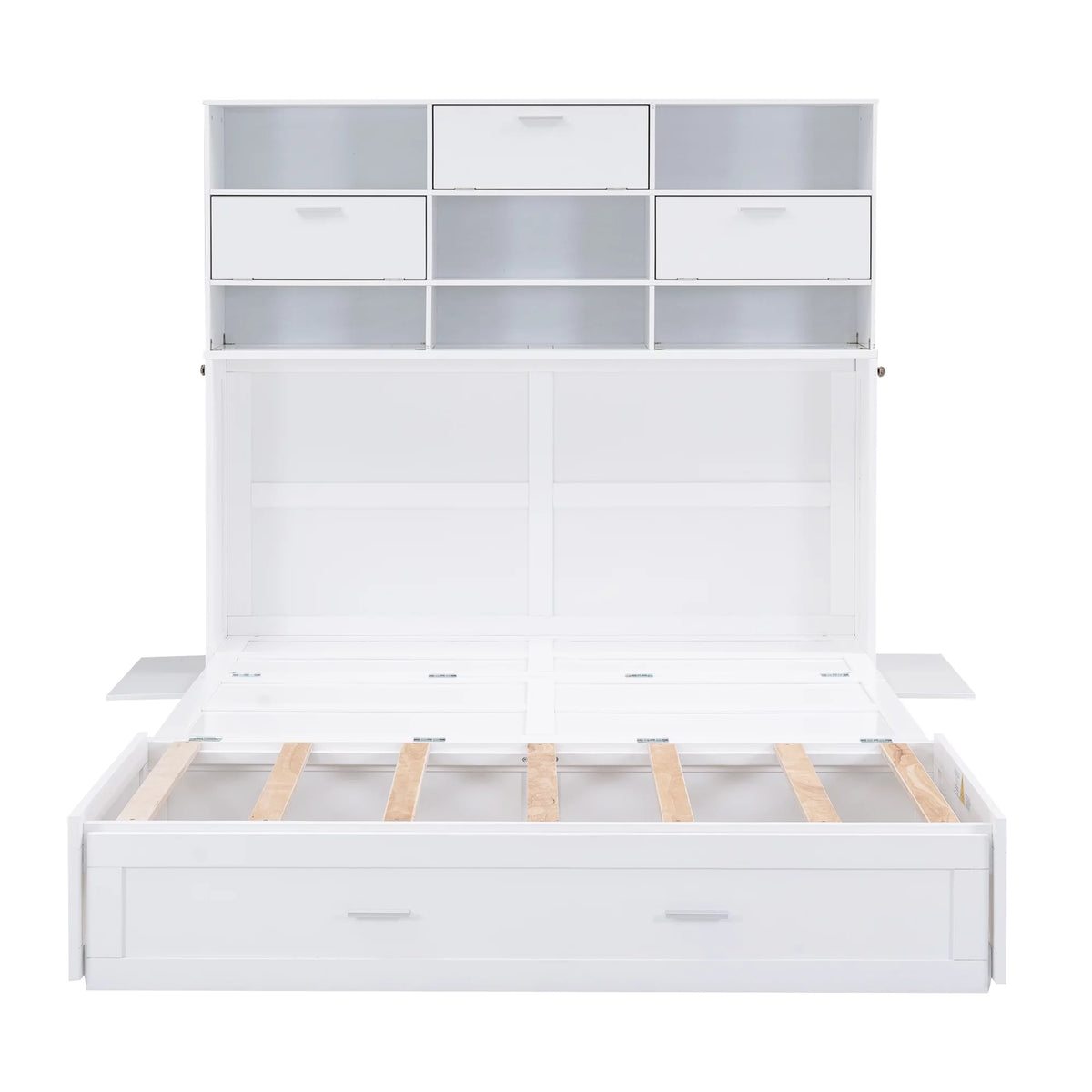 Queen Size Murphy Bed with Bookcase and Drawer, White P7712