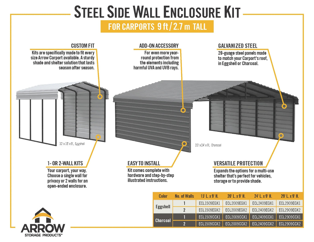 Galvanized Steel Carport Kit, 10' x 20' x 9', Charcoal N56773