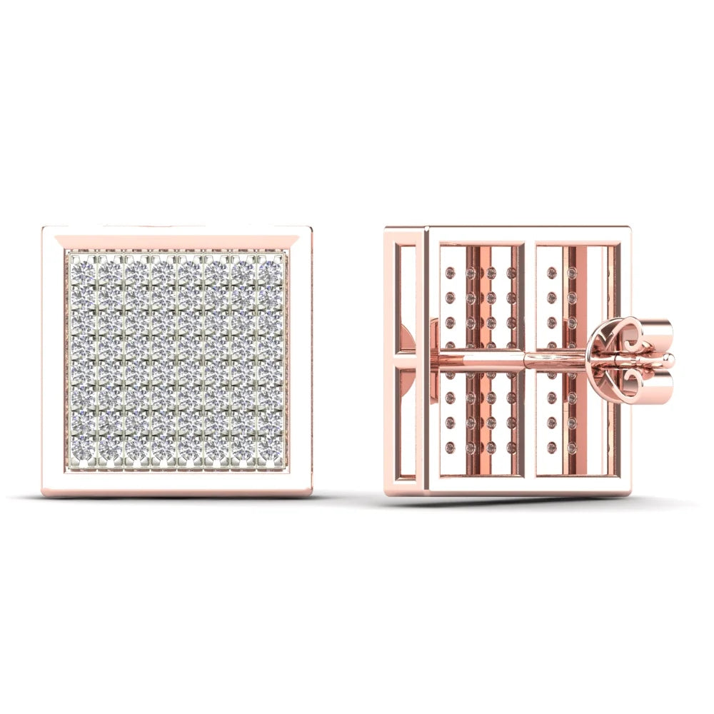 14K Rose Gold Diamond Square Stud Earrings P89537