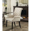 Beige Tufted Linen Solid Wood Arm Chair I97586