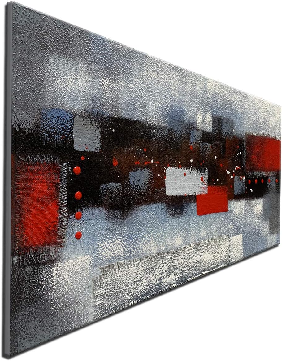 Red Gray Textured 3D Oil Painting on Canvas, Pack of 2 R74477