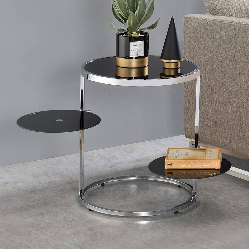 Black & Chrome Finish Side Table Y672435