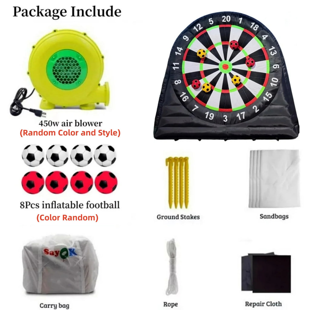 10FT Tall Giant Inflatable Soccer Dart Board with 450w Blower, 8 Soccer Balls Y975