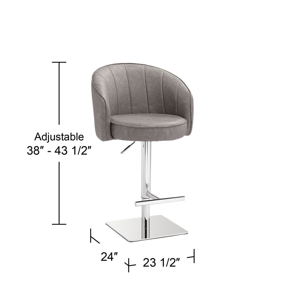 Chrome Swivel Bar Stool 31" High Gray Faux Leather Tufted Cushion with Backrest Footrest Q5224