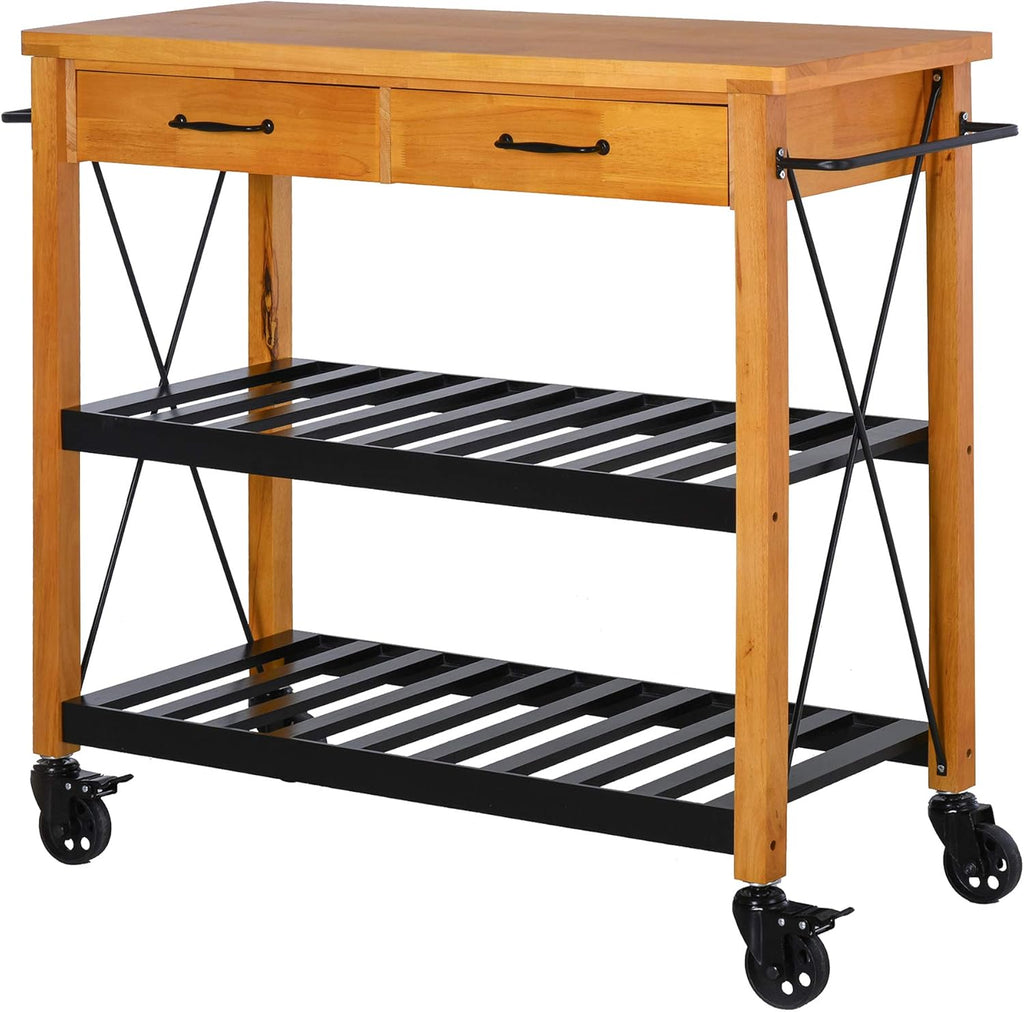 Kitchen Island Cart with 2 Drawers and Open Storage Shelves R12310