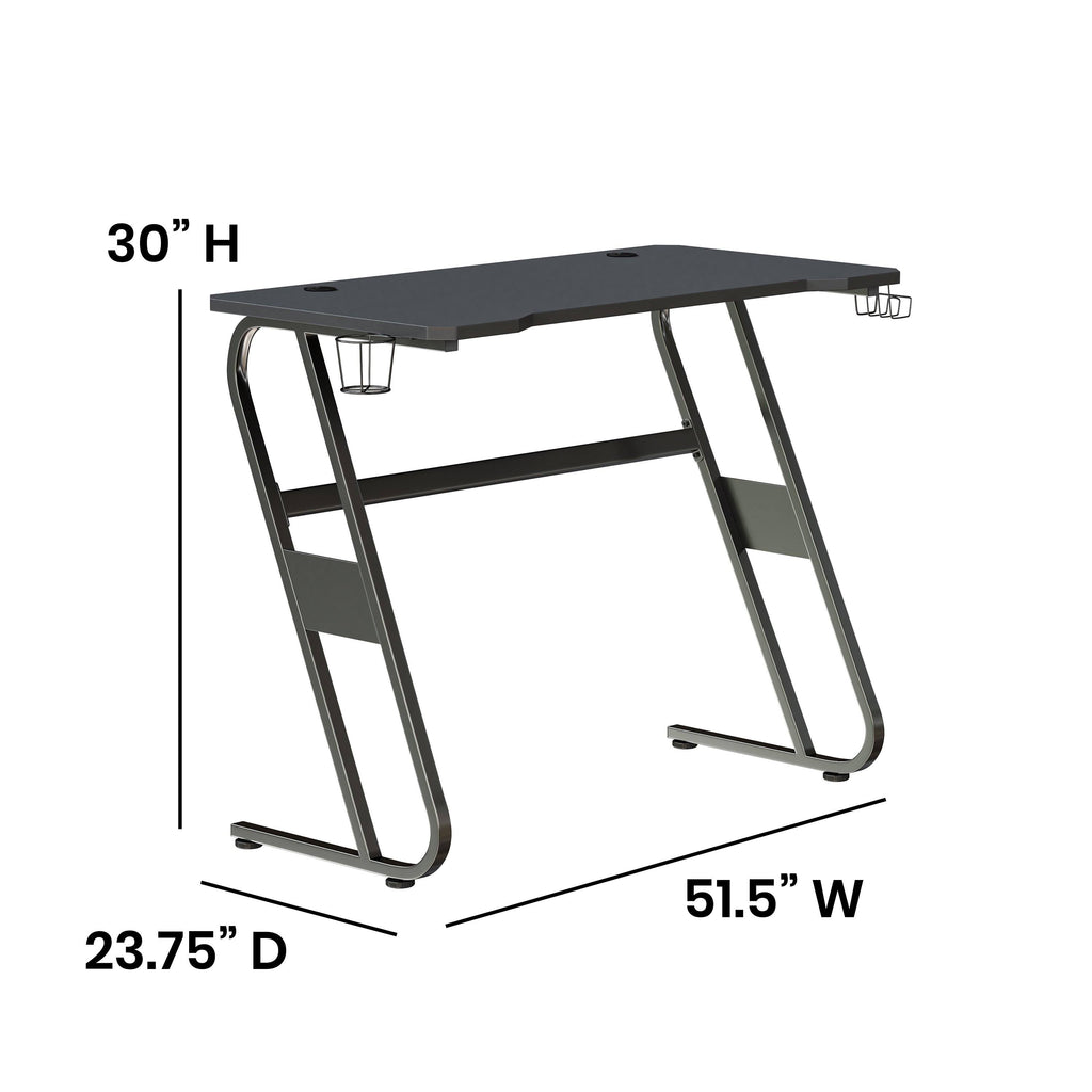 White Ergonomic Gaming Desk with Cup Holder and Headphone Hook E324546