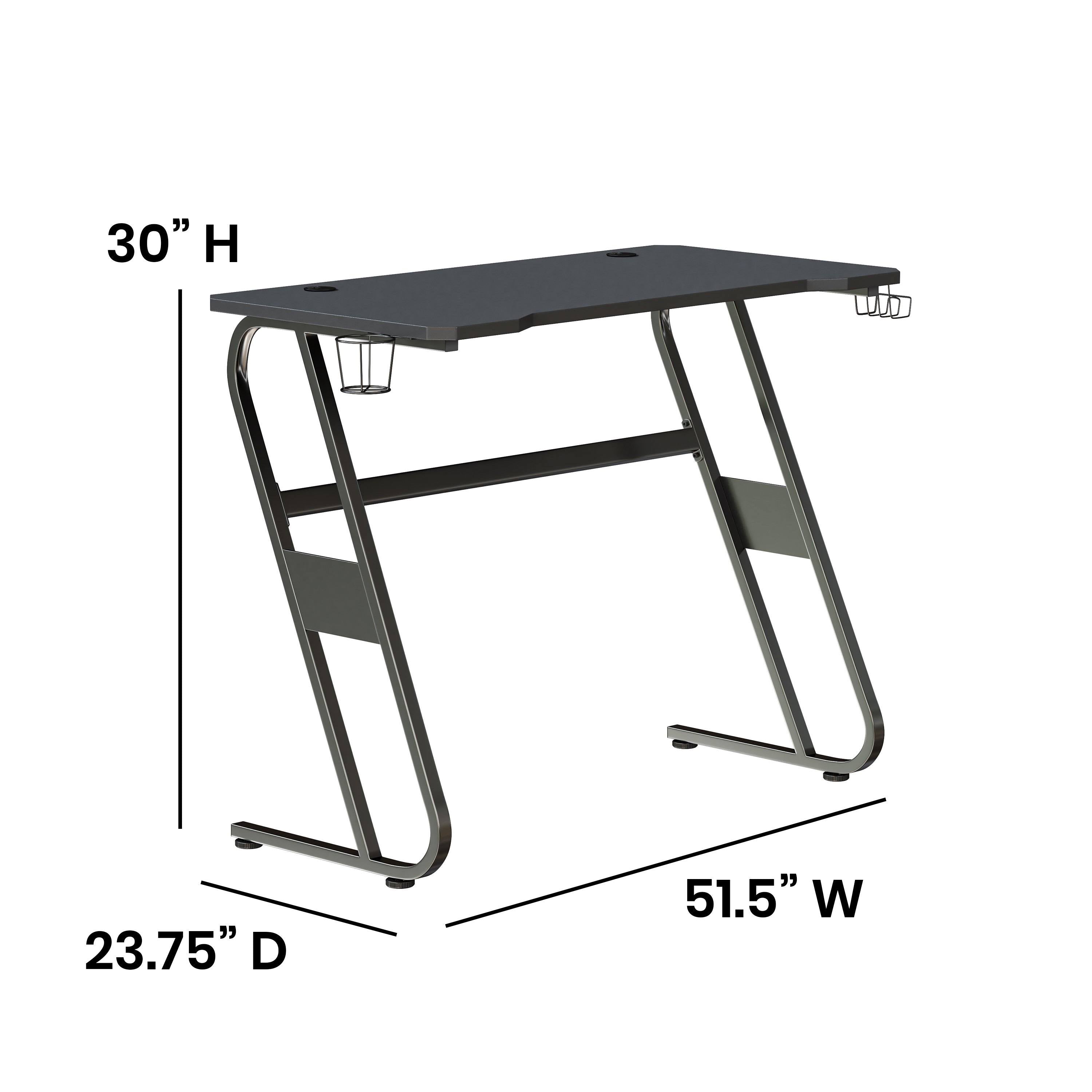 White Ergonomic Gaming Desk with Cup Holder and Headphone Hook E324546