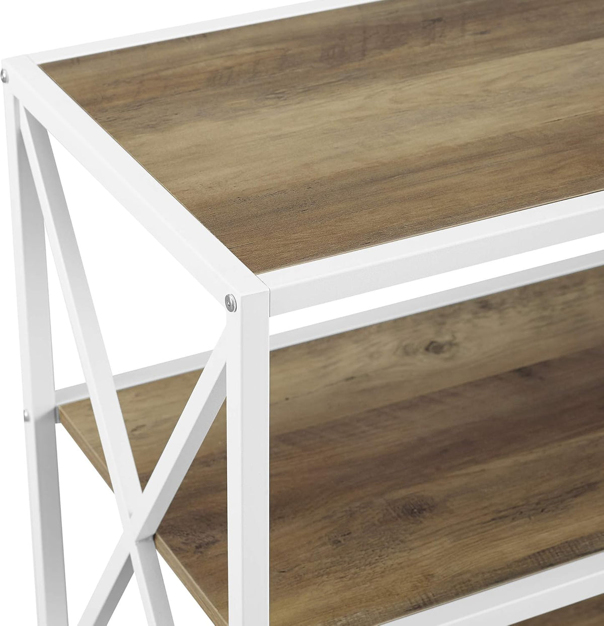 60 Inch Rustic Oak and White Wood Metal Bookcase E847378