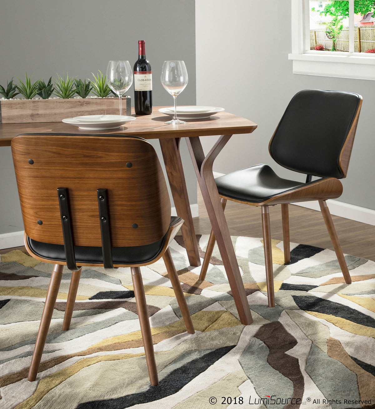 Walnut Black Faux Leather Dining/Accent Chair Set of 2 M4390
