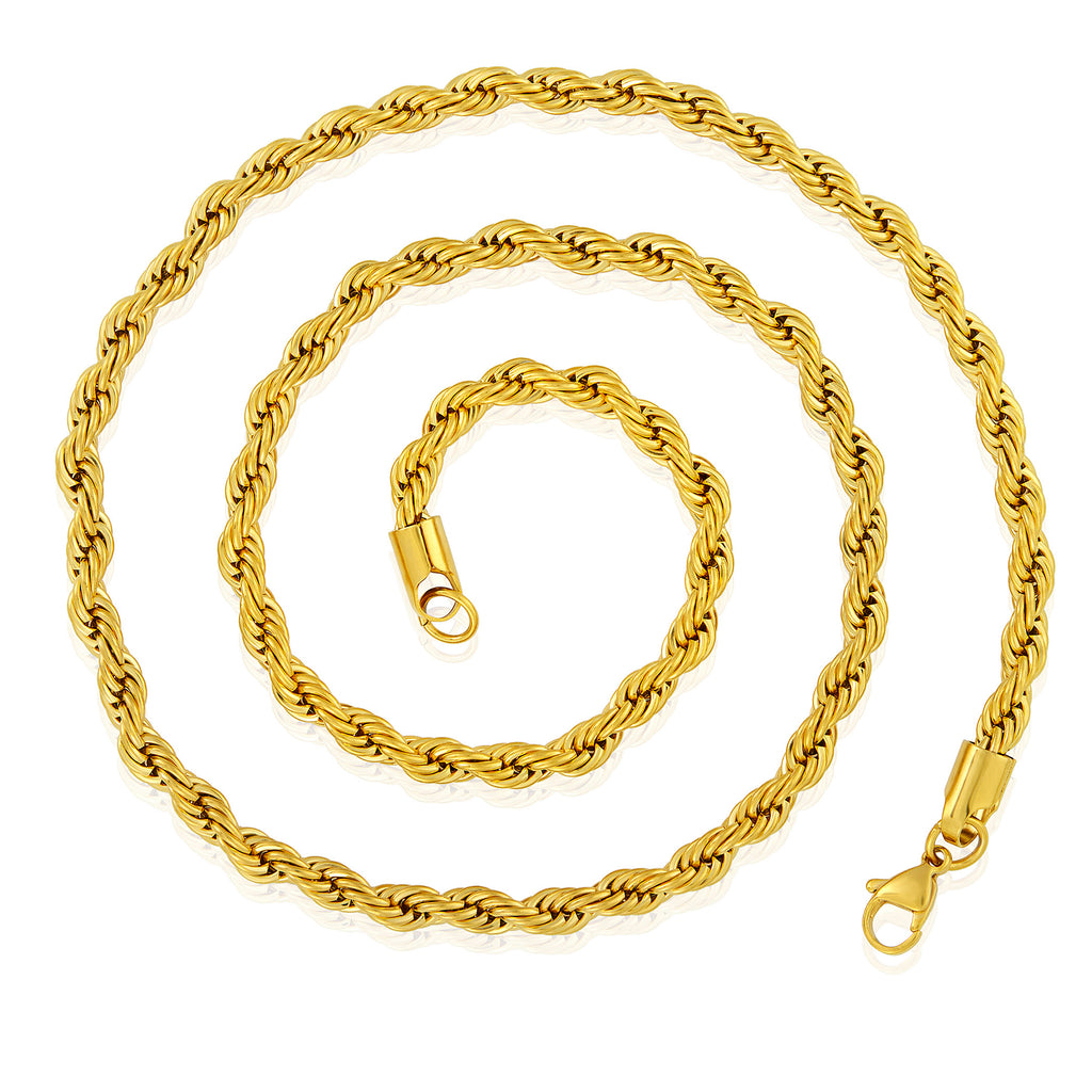 Gold Plated Stainless Steel Rope Chain Necklace 6mm 26" B902