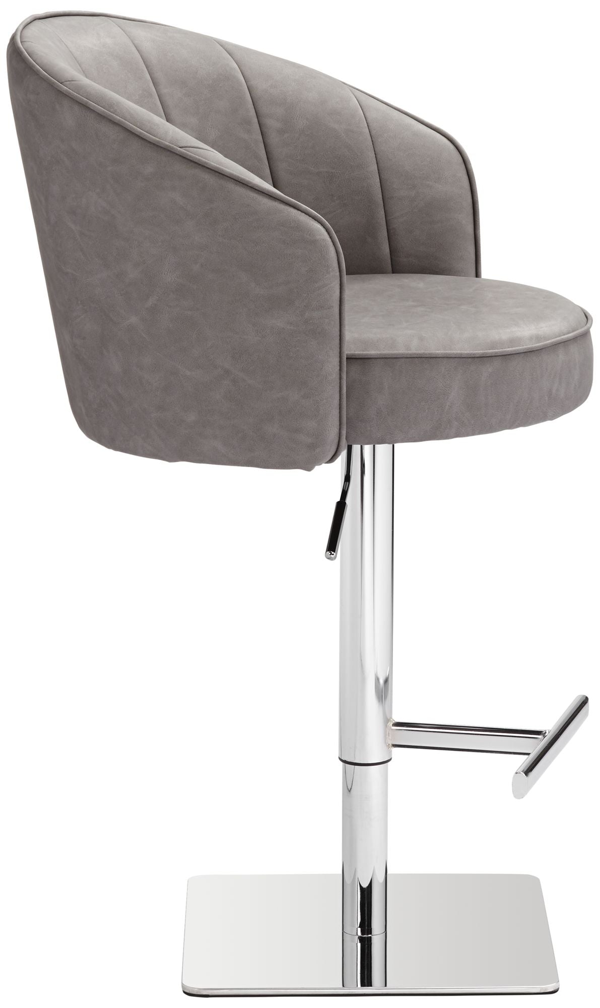 Chrome Swivel Bar Stool 31" High Gray Faux Leather Tufted Cushion with Backrest Footrest Q5224
