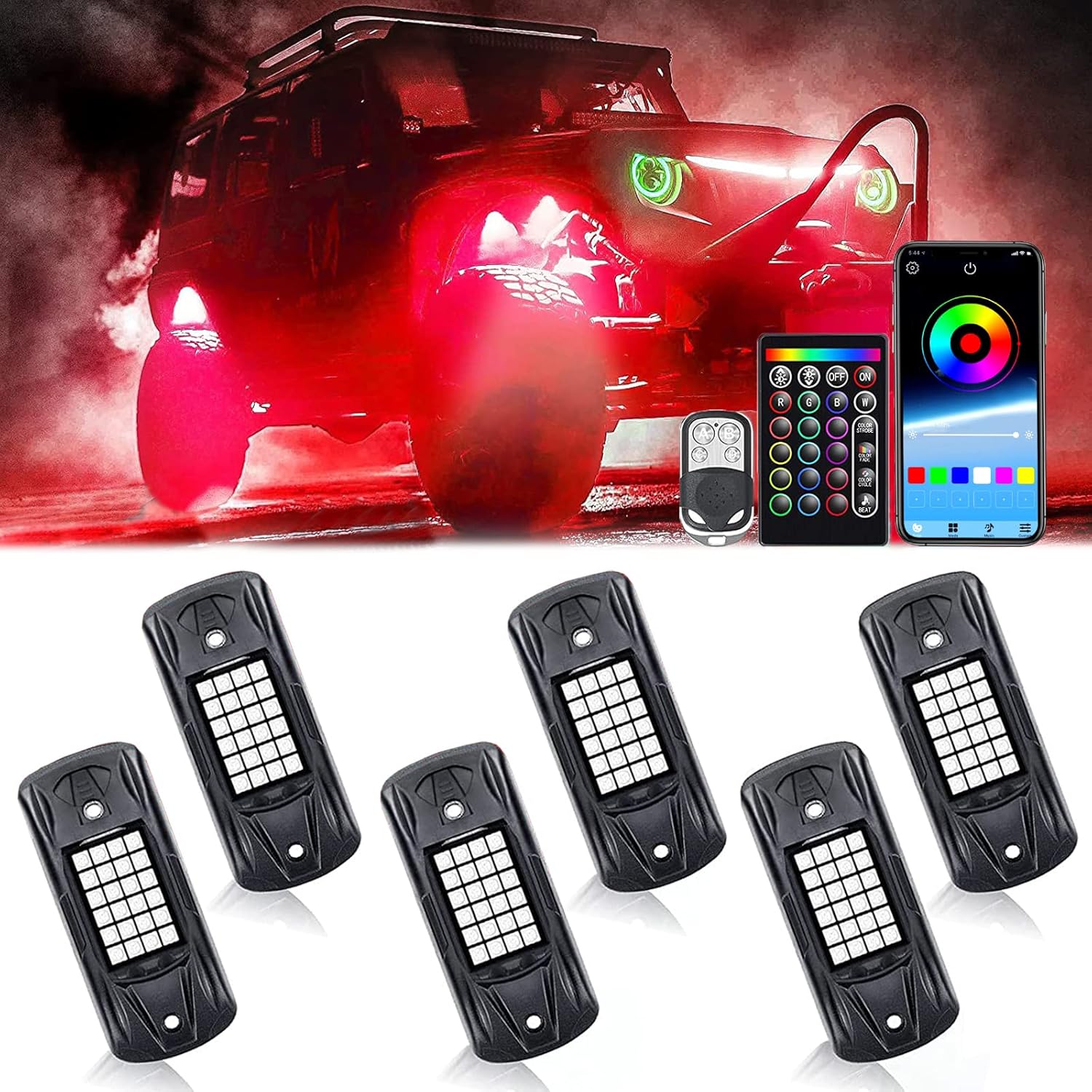 RGB LED Underglow Lighting Kit, 6 Pods, IP68 Waterproof, Pack of 2 S4015
