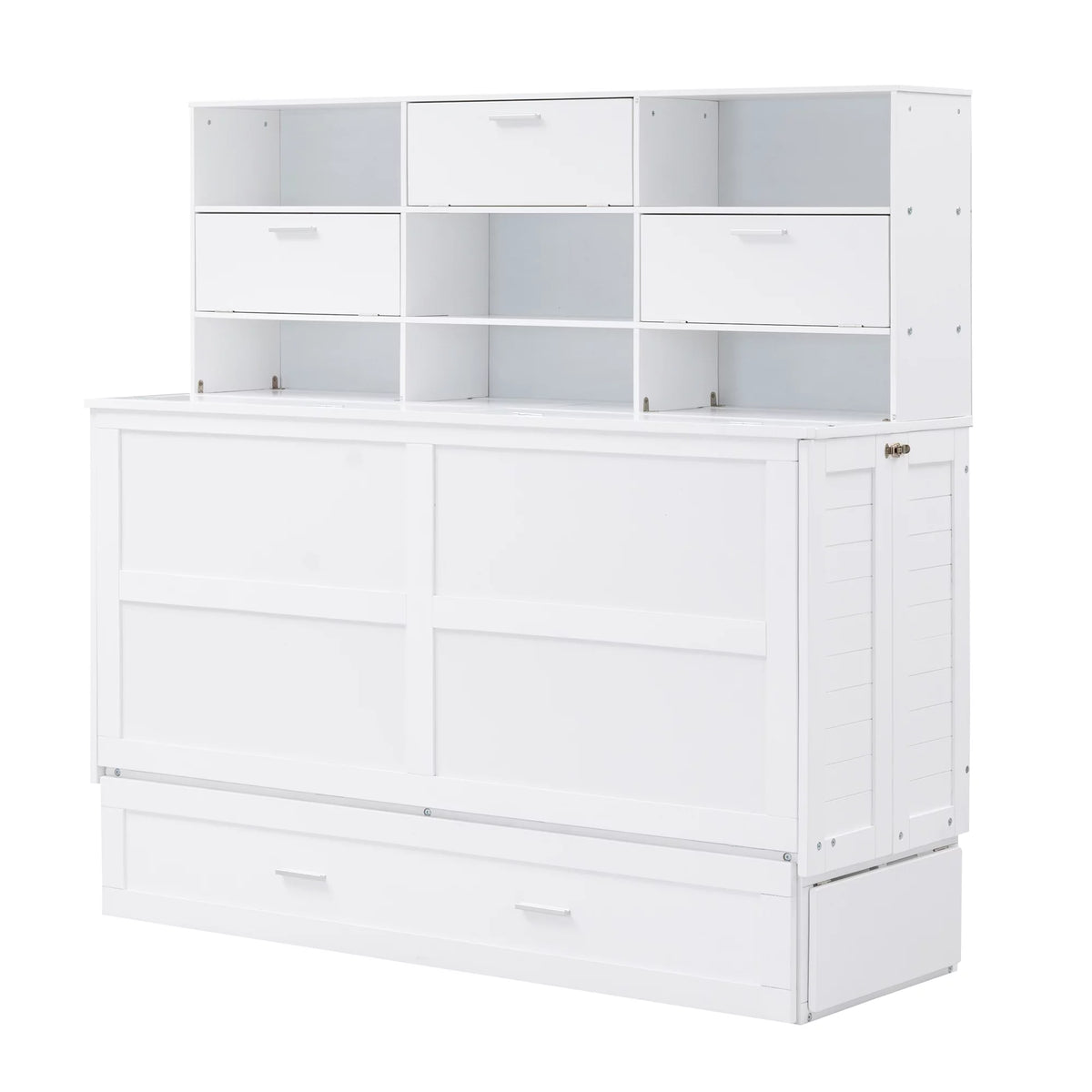 Queen Size Murphy Bed with Bookcase and Drawer, White P7712