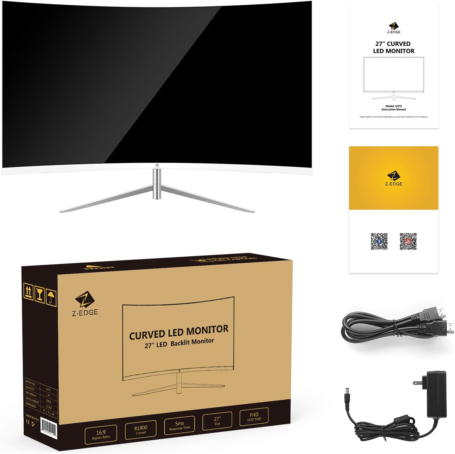 27-inch Curved Gaming Monitor, Full HD 1080P LED, 75Hz Refresh Rate, Built-in Speakers, VGA+HDMI A593026