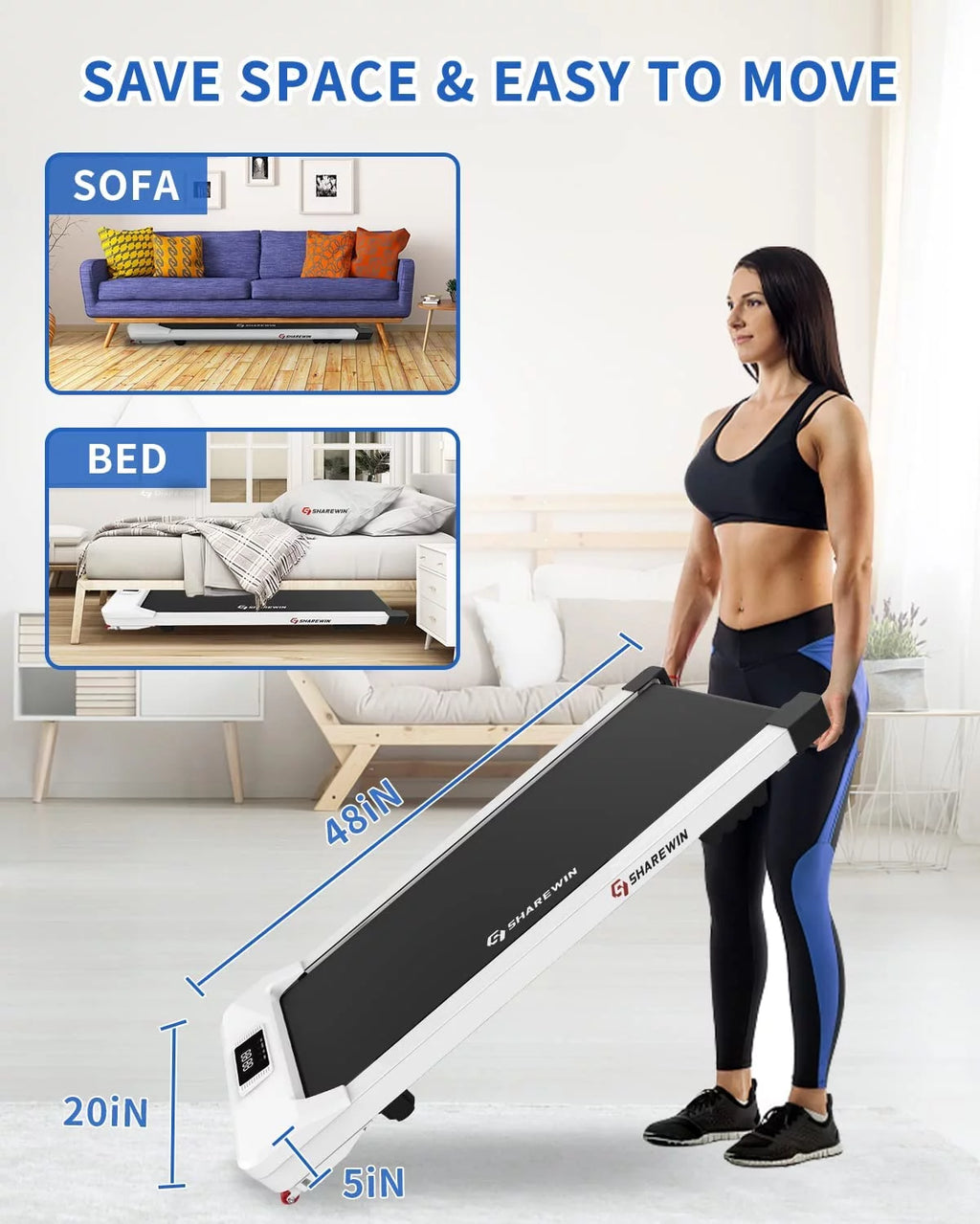 Under Desk Treadmill Walking Pad with Remote Control and LED Display C754323