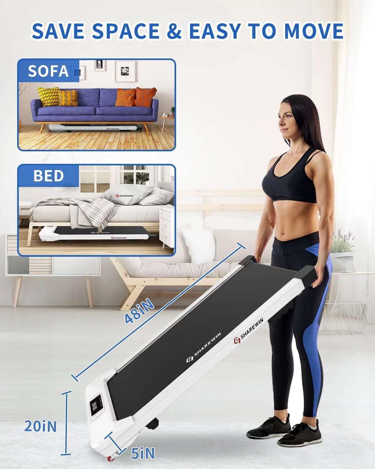 Under Desk Treadmill Walking Pad with Remote Control and LED Display C754323