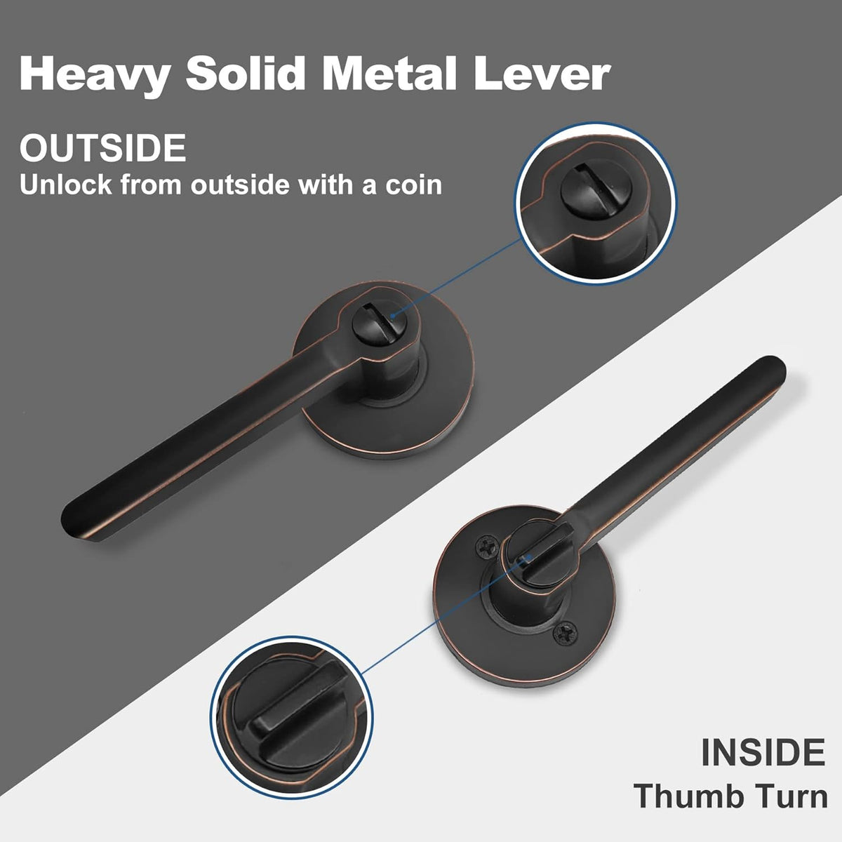 Oil Rubbed Bronze Privacy Door Handle with Removable Latch Plate B210