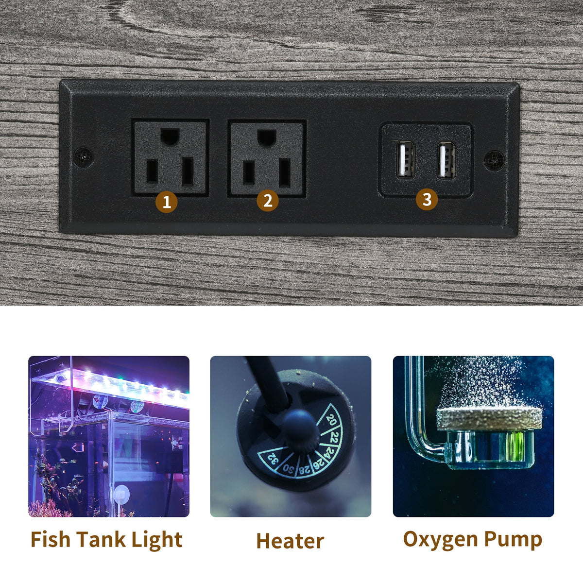 Metal Aquarium Stand with Power Outlets and LED Light for 40-50 Gallon Tank I7698