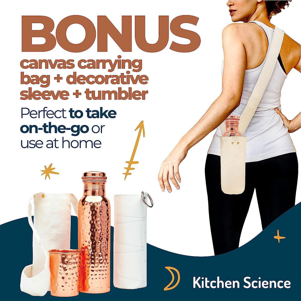 Copper Water Bottle with Copper Tumbler, Carrying Bag & Deco Sleeve L6598