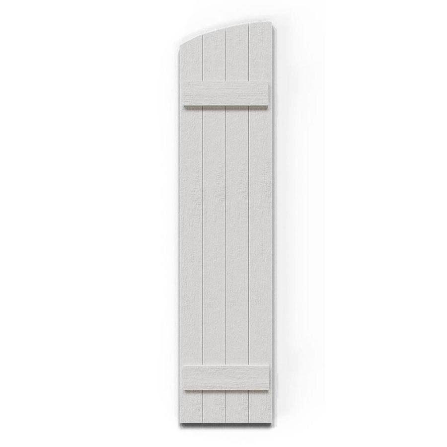 Rustic Four Board Joined Board-n-Batten Faux Wood Shutters with Elliptical Arch Top M39870