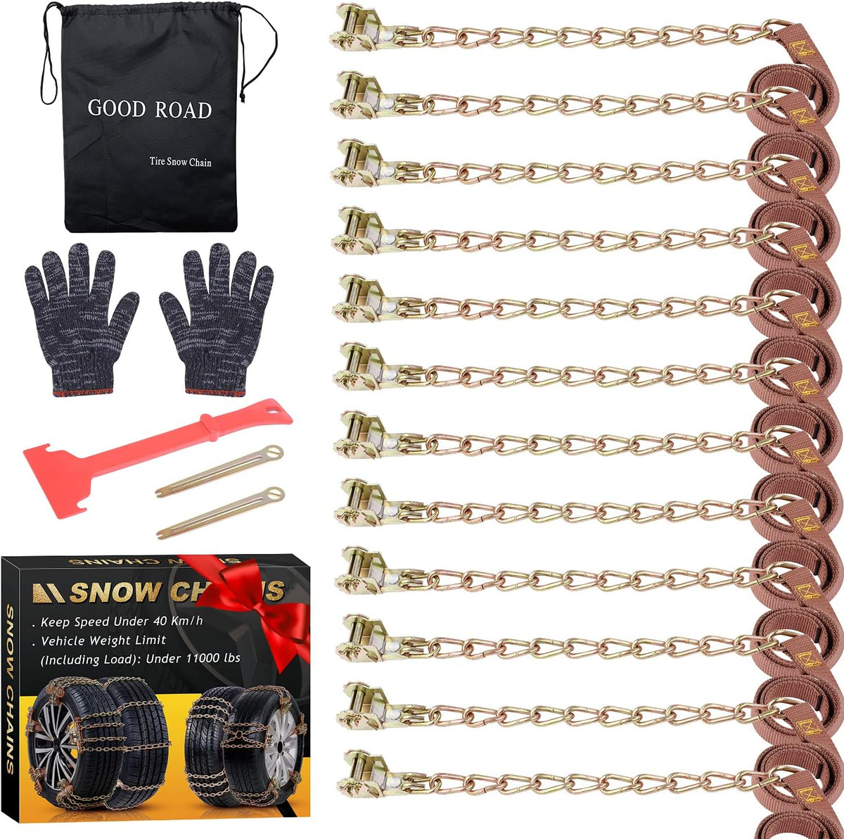 12 pcs Tire Chains for Cars with Adjustable Lock Z349