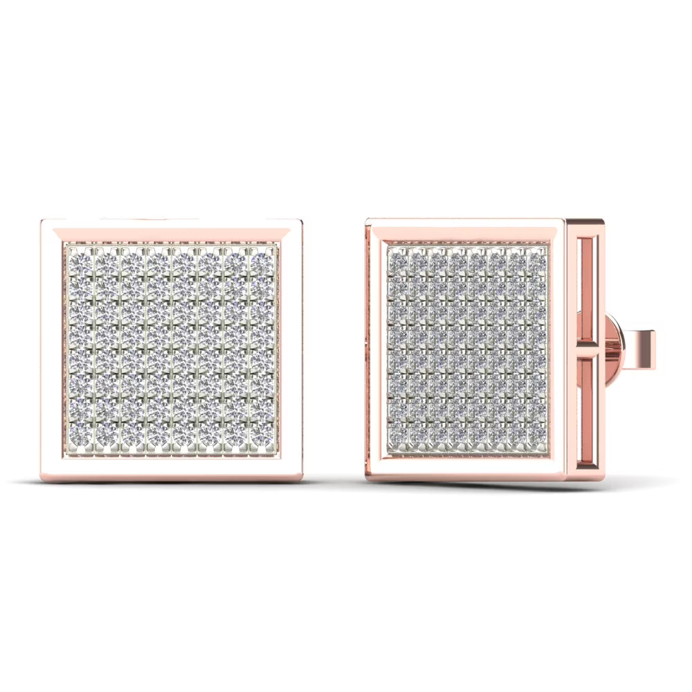 14K Rose Gold Diamond Square Stud Earrings P89537