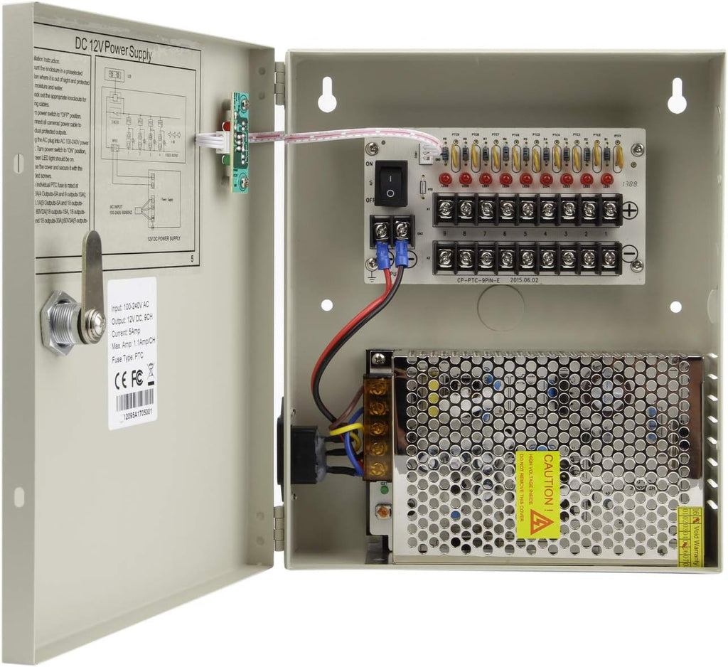 8 Channel Port 12V DC 5 Amp Distributed Power Supply Box for CCTV DVR Security System, Pack of 2 T286