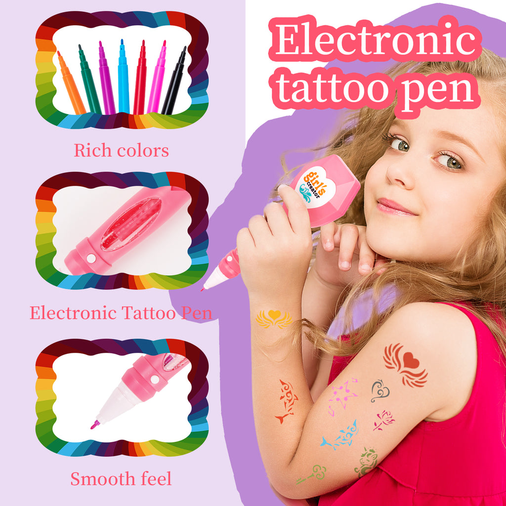 Temporary Tattoos Art Kit with Tattoo Pen for Kid Girl E55924