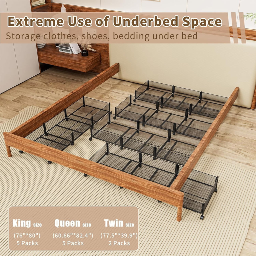 Under Bed Storage on Wheels, Large Capacity Rolling Containers, Foldable Drawers W803948