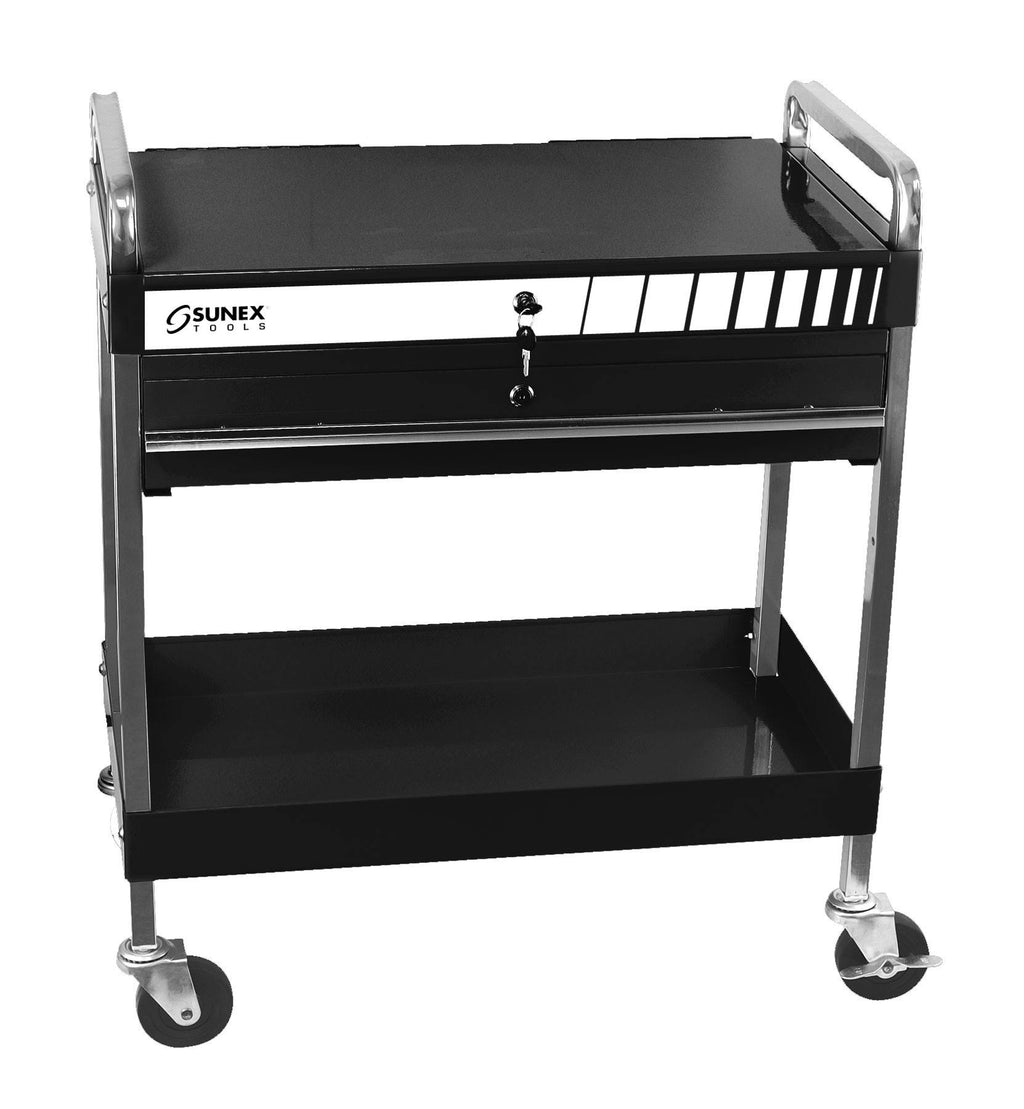 Black Service Cart with Locking Top and Drawer G52851