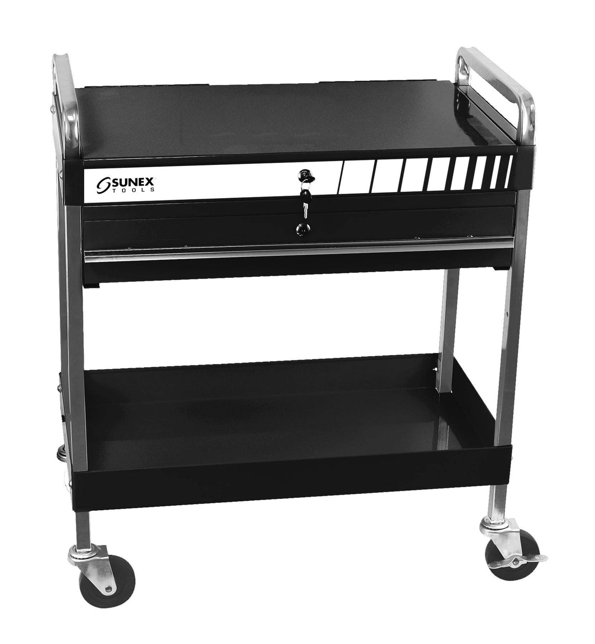 Black Service Cart with Locking Top and Drawer G52851