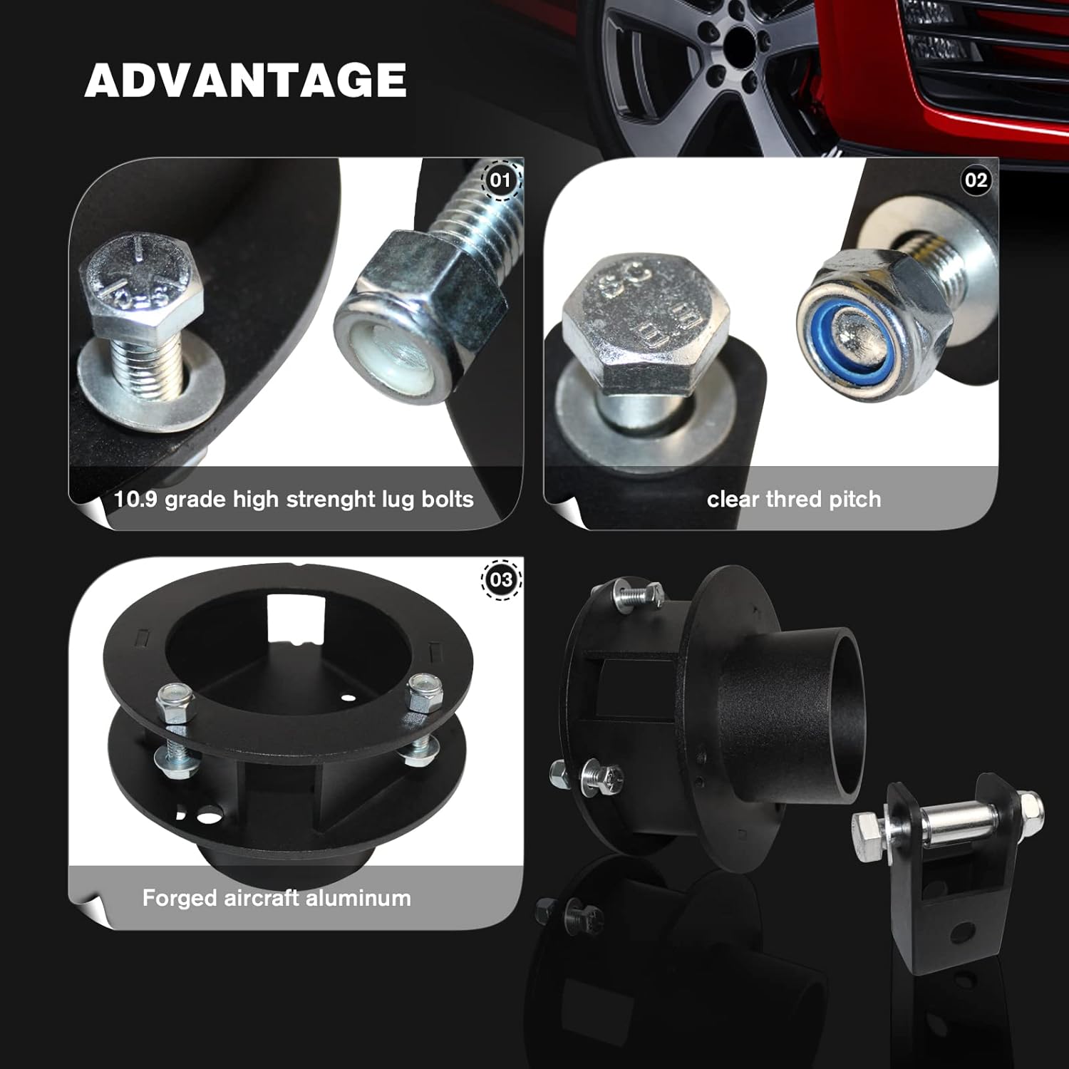 2.5" Front Leveling Lift Kit for Ram 2500 3500 4WD with Shock Relocation Brackets High-Strength Steel Suspension Lift Kit Pack of 2 B6235