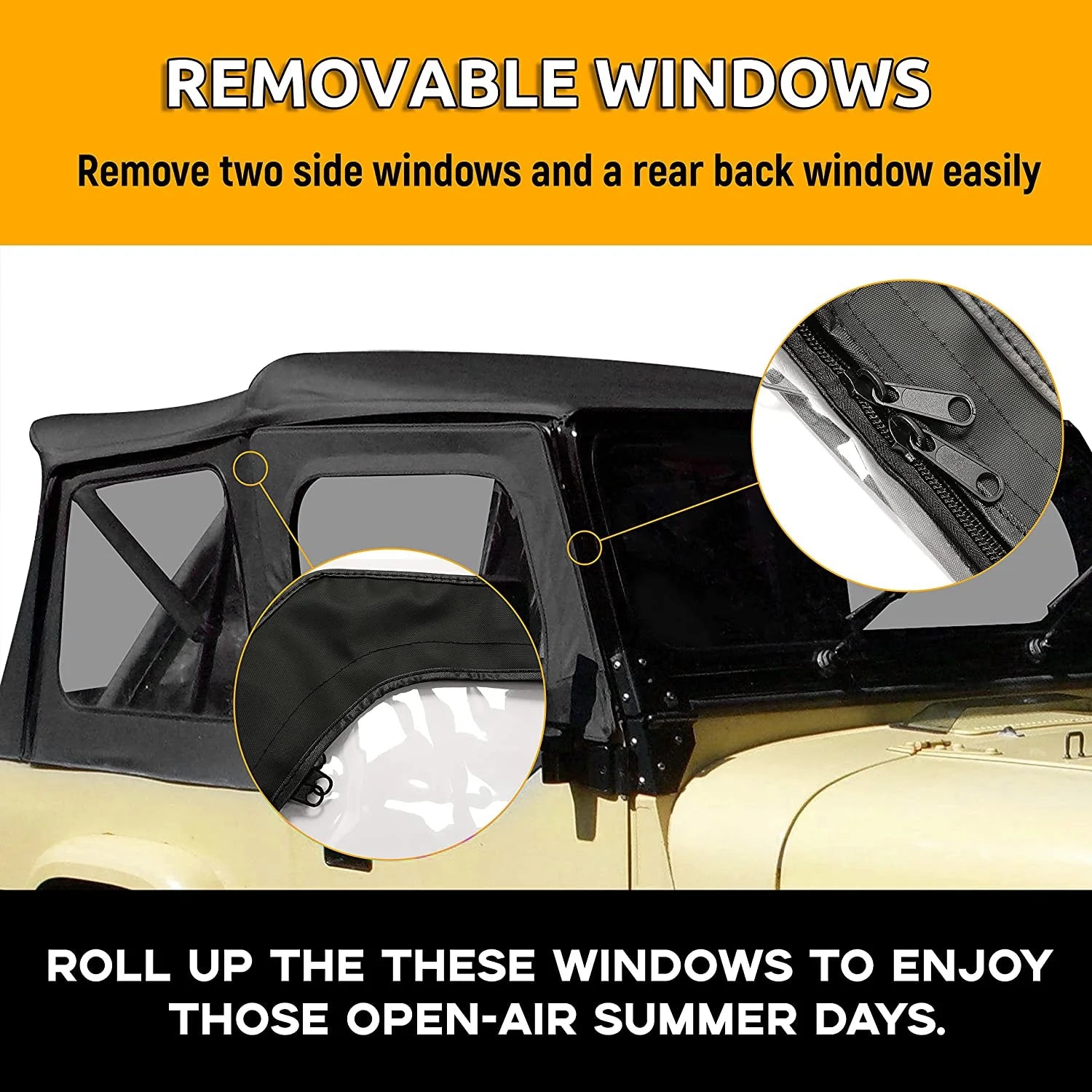 Convertible Soft Top Sailcloth for 1987-1995 Jeep Wrangler YJ Black 2 Door A30994