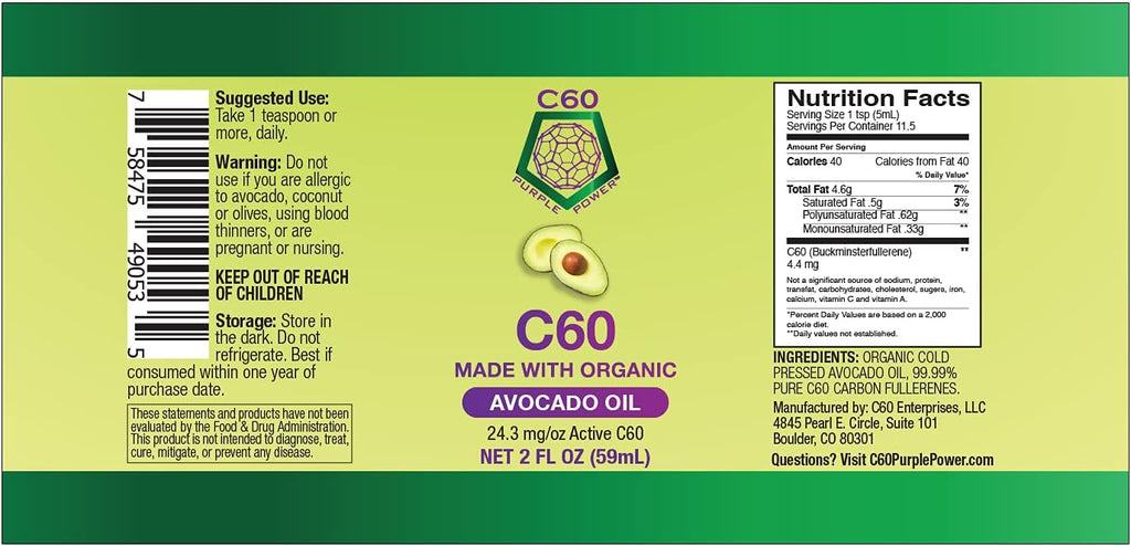 Organic Cold-Pressed Avocado Oil with C60, 2 Fl Oz, Pack of 2 I7226