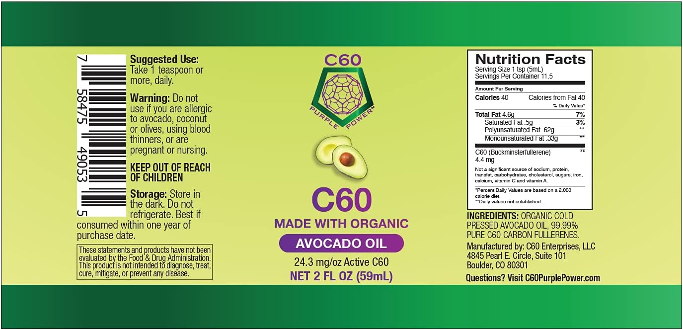 Organic Cold-Pressed Avocado Oil with C60, 2 Fl Oz, Pack of 2 I7226