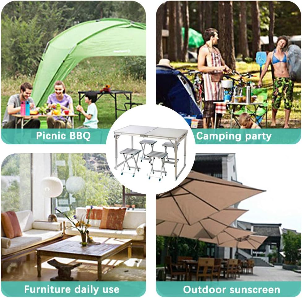 Folding Picnic Table with 4 Seats, Aluminium Alloy Portable Desk Bench B207231