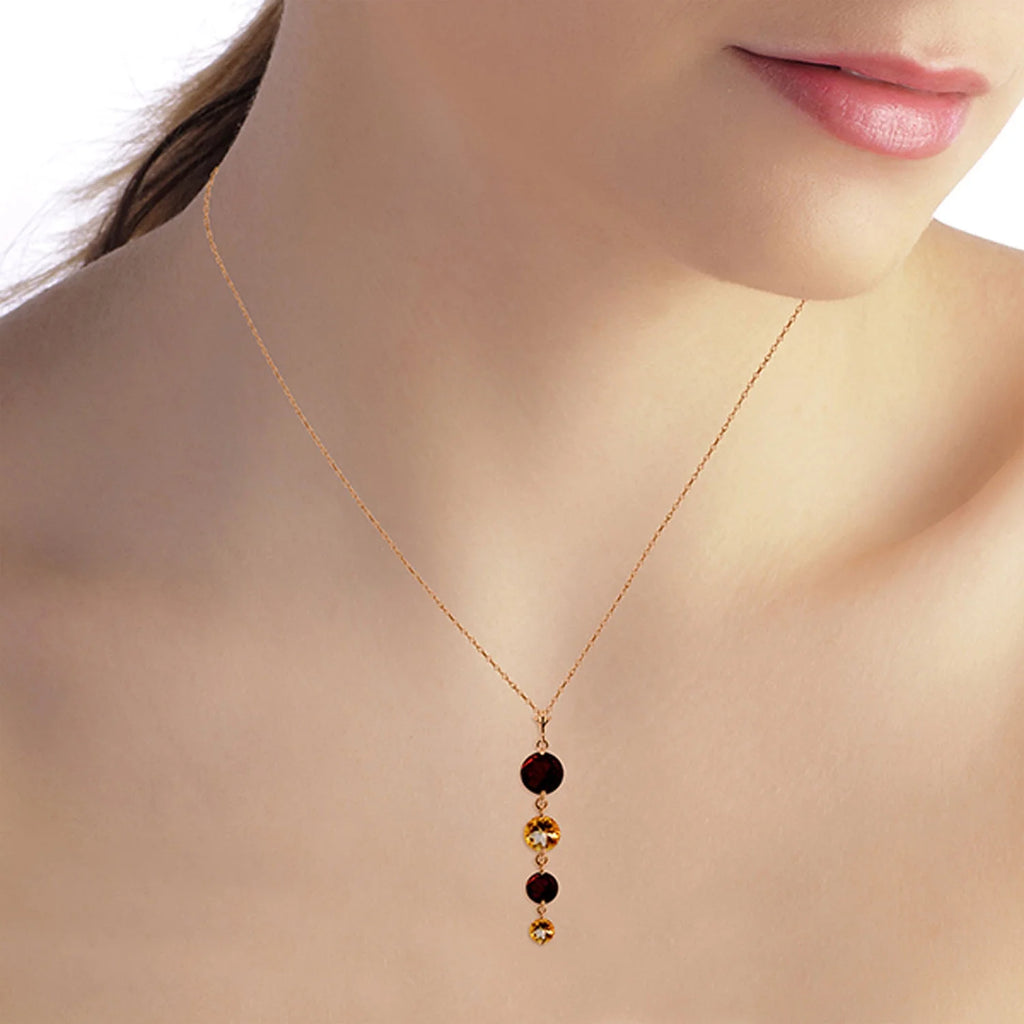 14k Rose Gold Natural Garnets and Citrines Drop Pendant Necklace C148643
