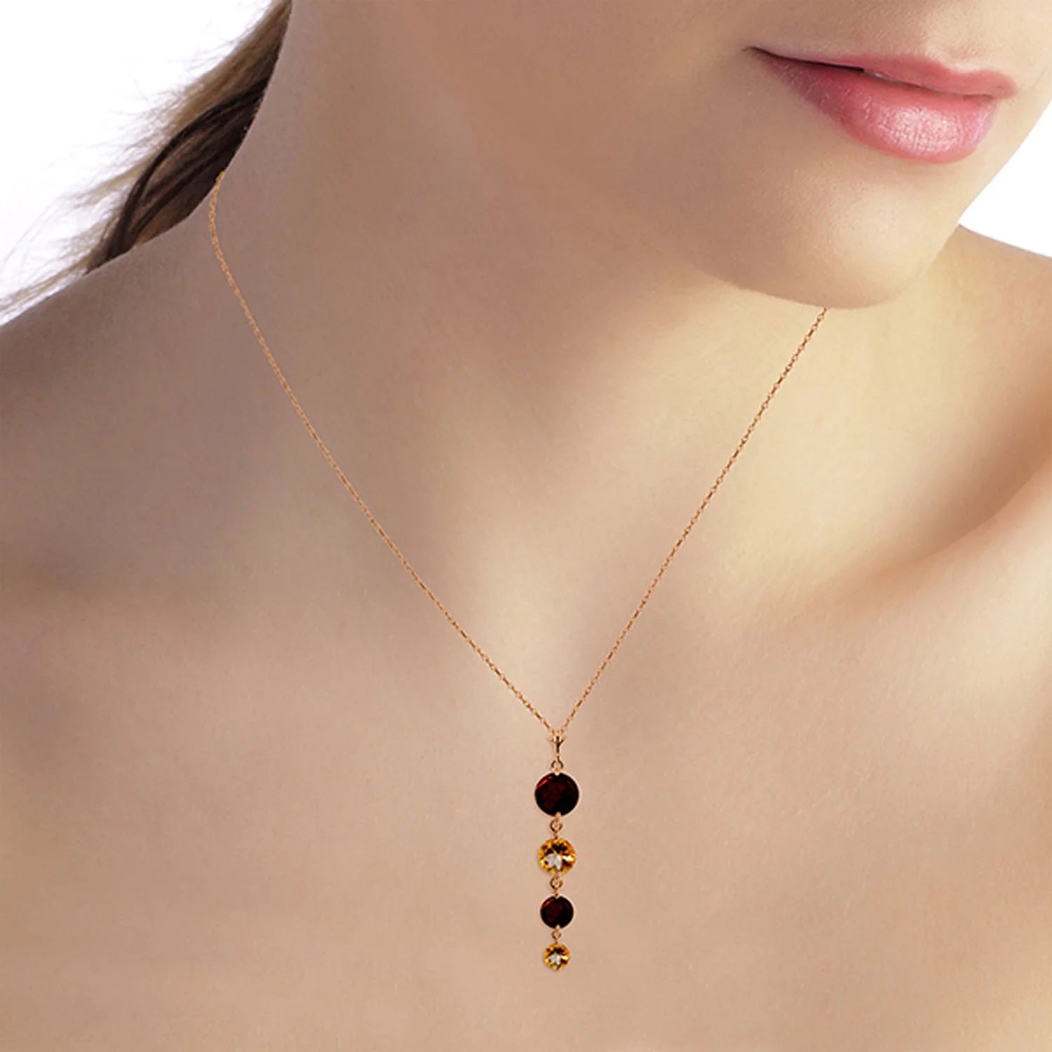14k Rose Gold Natural Garnets and Citrines Drop Pendant Necklace C148643